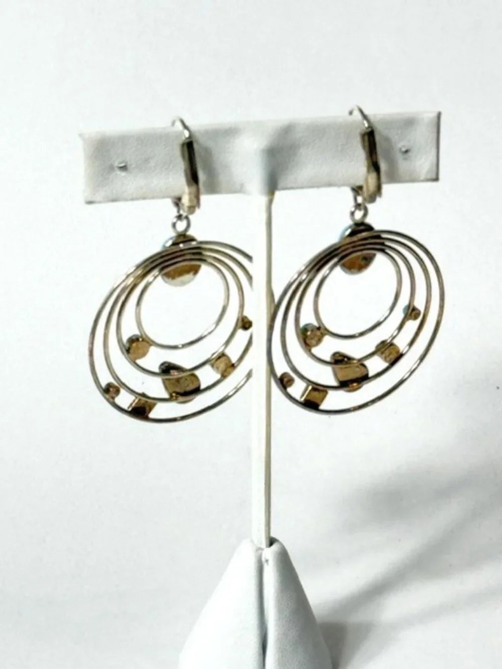 Silver- and turquoise-tone stone and bead hoop earrings